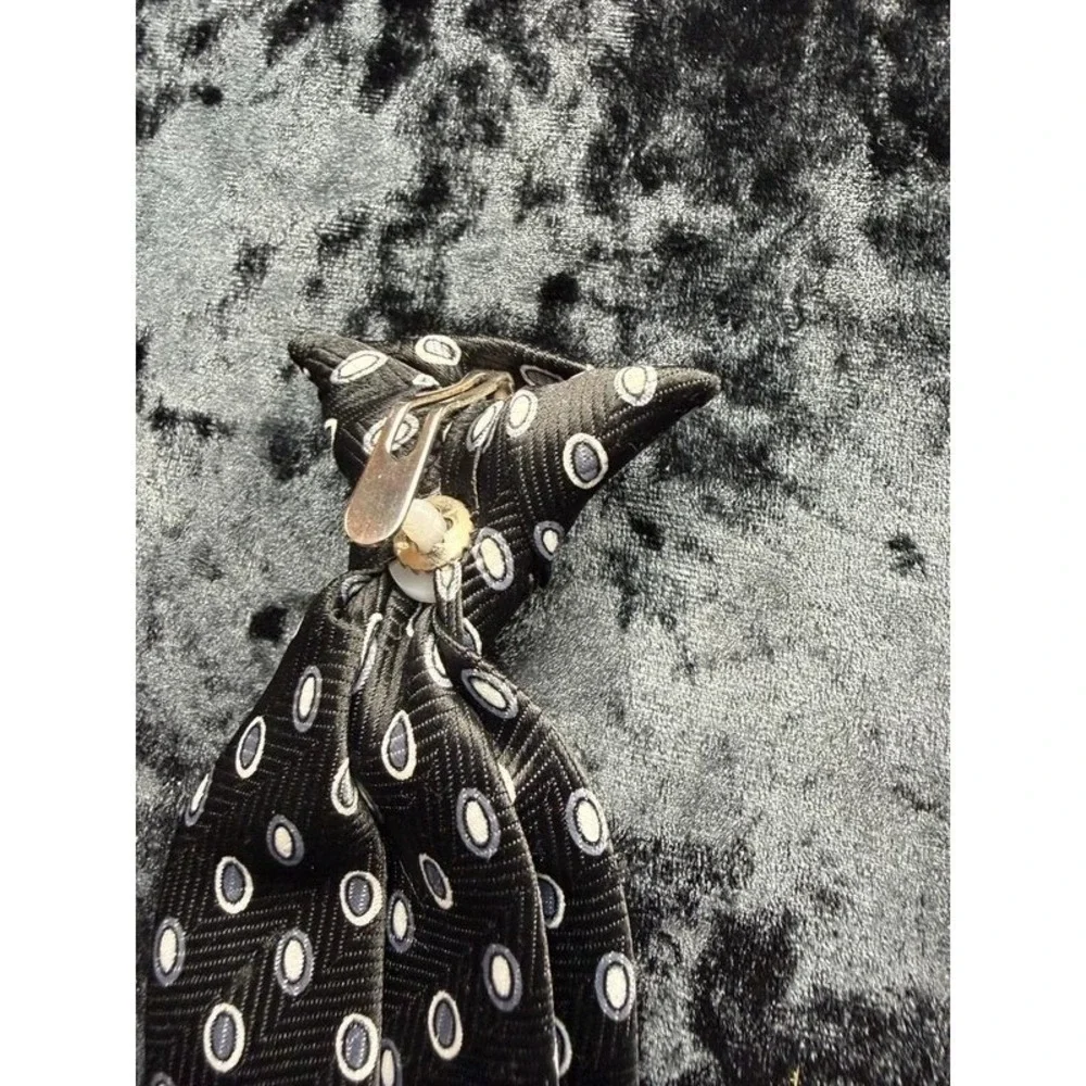 Boys Clip-On Tie Black Blue Silver Polka Dot 13